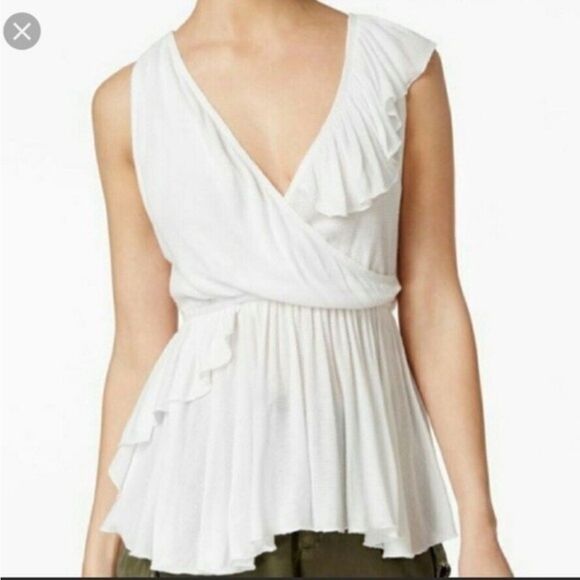 FREE PEOPLE Ruffle Tank Ivory V-Neck Asymmetrical - Picture 1 of 12